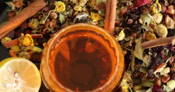 Cup Healthy Tea Different Kind Dryed Herbs Flowers — Stock Video