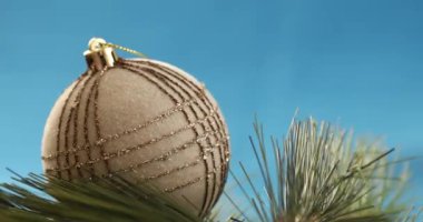 Noel Balosu ve Ağaç Dalları Mavi Krom Anahtar Arkaplanı Dekorasyonu