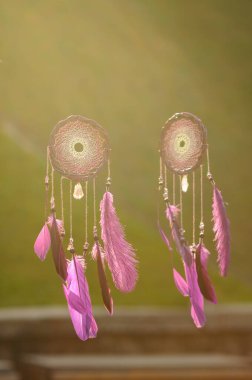 Yakın plan, mor tüylü modern düş kapanı.