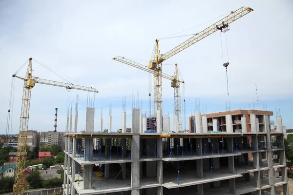 Modern New Building Working Crane Construction House Construction Site Cranes — Stock Photo, Image