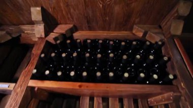 Şarap üretimi. Şarap tatma şarap mahzeninde. Şarap kasa.