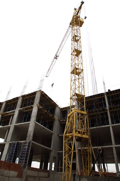 Working Crane Construction House Construction Residential Multi Storey Building New — Stock Photo, Image