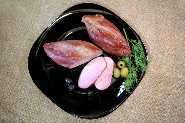 Smoked Meat Closeup Sliced Piece Smoked Ham — Stock Photo, Image