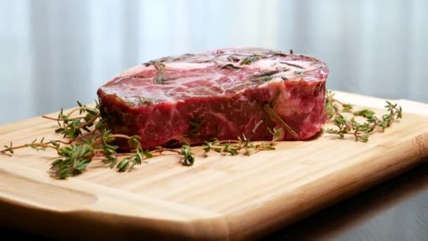 Rauwe Vlees Biefstuk Vlees Voor Steak Biefstuk Rauw Vlees — Stockvideo