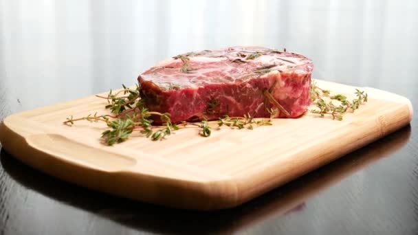 Rauwe Vlees Biefstuk Vlees Voor Steak Biefstuk Rauw Vlees — Stockvideo