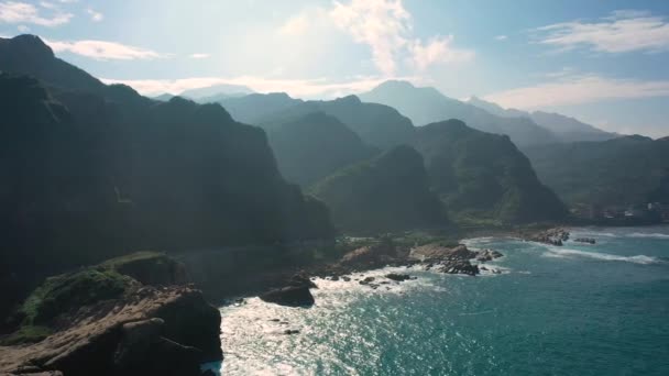 Veduta Aerea Filmato Drone Nanya Rock Mare Costiero Jioufen Taiwan — Video Stock