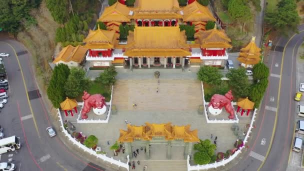 Luchtfoto Beelden Door Drone Van Wenwu Tempel Bergen Bij Sun — Stockvideo