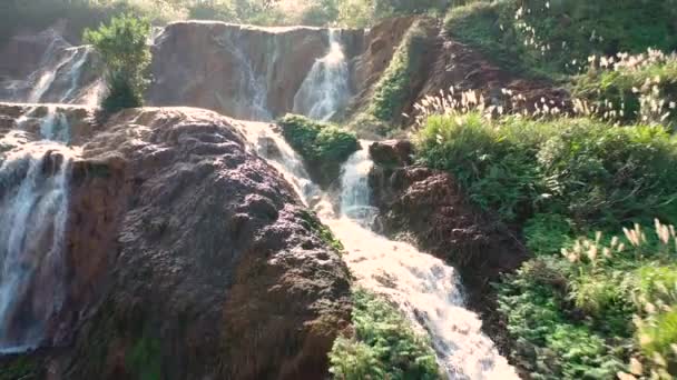Flygfoto Bilder Drönare Golden Waterfall Jiufen Taiwan — Stockvideo