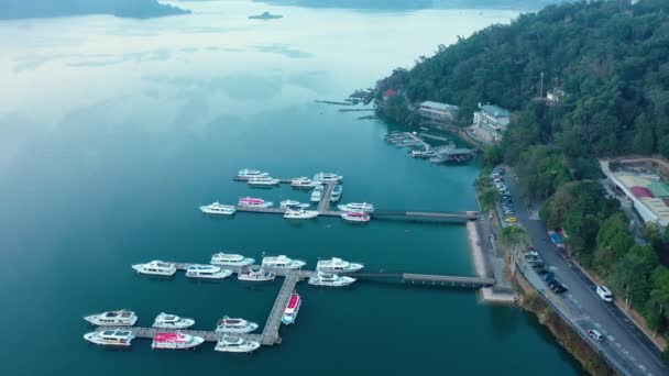 Съемки Воздуха Дроне Sun Moon Lake Тайвань — стоковое видео