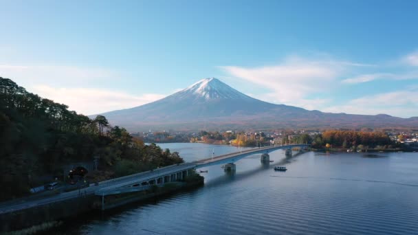 Légi Felvétel Videó Drónnal Mount Fuji Híd Kawaguchi Japán Reggel — Stock videók