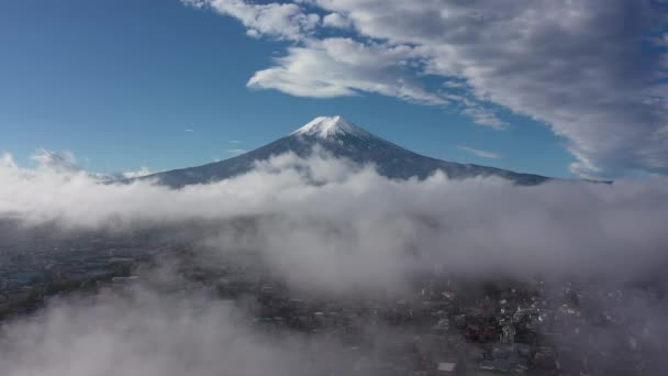 Flygfoto Video Drönare Mount Fuji Och Dimma Yamanashi Japan Morgonen — Stockvideo