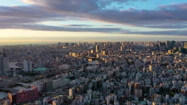 Vista Aérea Video Por Dron Edificio Ciudad Tokio Japón Salida — Vídeos de Stock