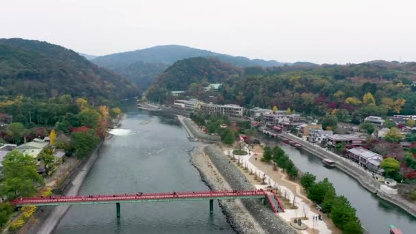 Luftaufnahme Flussdrohne Der Stadt Uji Kyoto Japan — Stockvideo