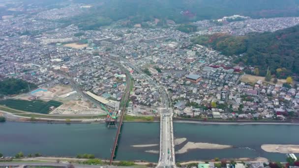 Pandangan Udara Dengan Drone Sungai Kota Uji Kyoto Jepang — Stok Video