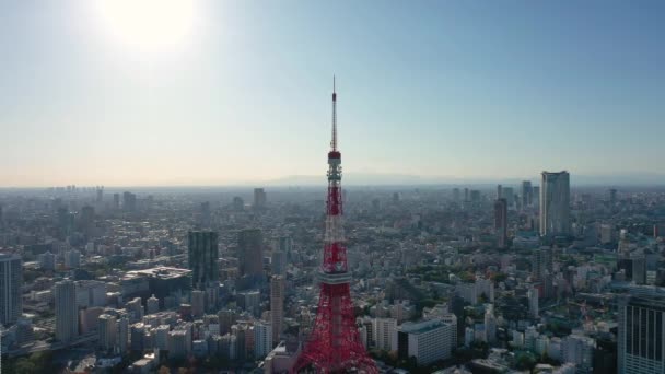 Tokyo Kulesi Tokyo Şehrinin Insansız Hava Aracı Tarafından Hava Görüntüsü — Stok video