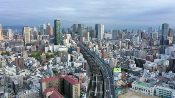 Vista Aérea Video Por Dron Edificio Ciudad Osaka Japón — Vídeos de Stock