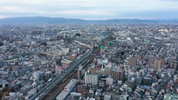 Vista Aérea Vídeo Por Drone Construção Cidade Osaka Japão — Vídeo de Stock