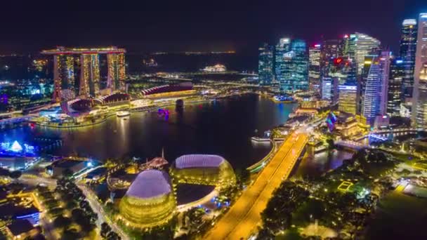 Hiperlapso Singapore City Skyline Noche Vista Aérea Hiperlapso Vídeo — Vídeo de stock