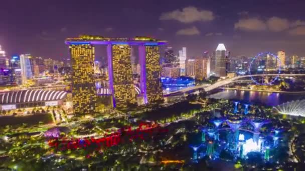 Hyperlapse Singapore City Skyline Night Aerial View Hyper Lapse Video — Stock Video