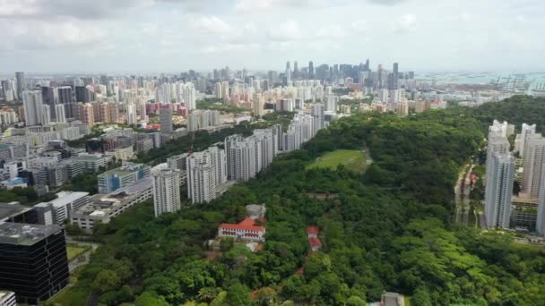 Drone Aerial View Footage Singapore Skyscrapers City Корпоративные Офисы Сингапура — стоковое видео