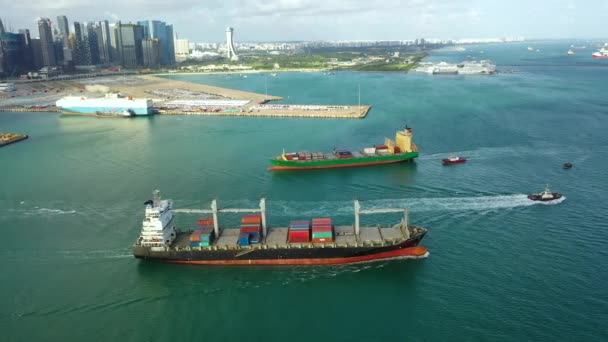 Drone Vue Aérienne Footage International Containers Cargos Ship Freight Transportation — Video