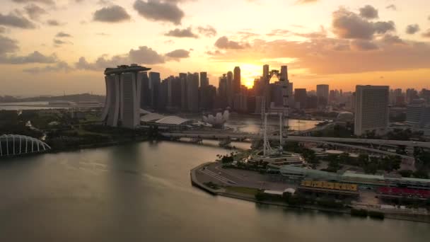 Drone Aerial View Footage Singapore City Skyline Marina Bay Singapore — Stock Video