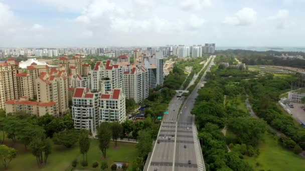 Drone Vista Aérea Filmagem Carros Estrada Cidade Singapura — Vídeo de Stock