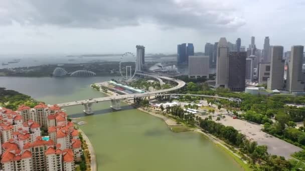 Drönare Flygfoto Bilder Bilar Motorvägen Singapore City — Stockvideo