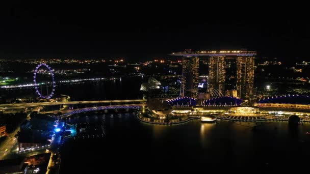 Drone Aerial View Πλάνα Από Singapore City Skyline Στο Marina — Αρχείο Βίντεο