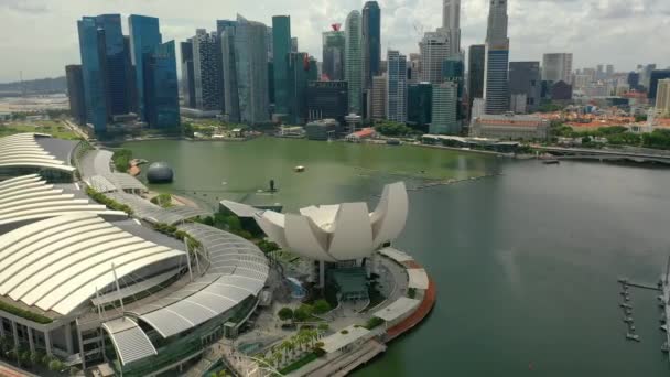 Drone Aerial View Footage Artscience Museum Marina Bay Singapore — Stock Video