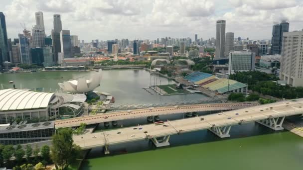 Drone Aerial View Footage Artscience Museum Marina Bay Singapore — 비디오