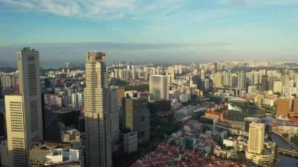 Drone Aerial View Footage Singapore Skyscrapers City 싱가포르 사업장 마리나만의 — 비디오