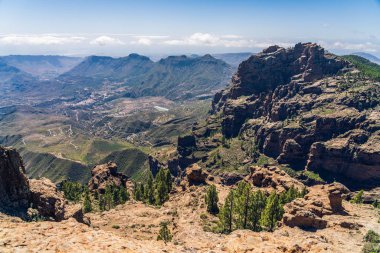 Vista Roque Nublo panorama, güzel manzaralı. Roque Nu yakınında