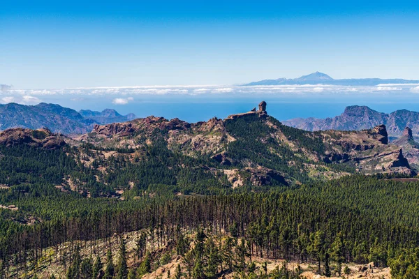 Kleurrijk en schilderachtig uitzicht op Roque Nublo en El Teide-Tejeda, G — Stockfoto