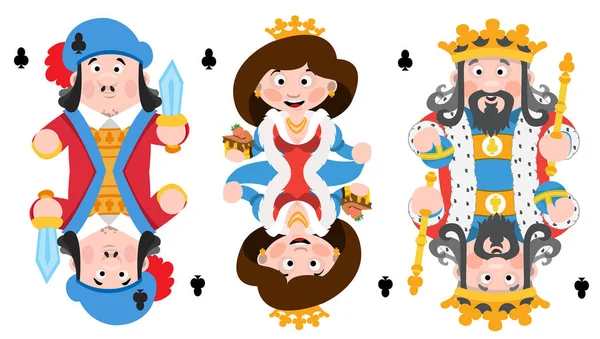 King Prince Queeen Clubs Carte Gioco Con Cartoni Animati Personaggi — Vettoriale Stock