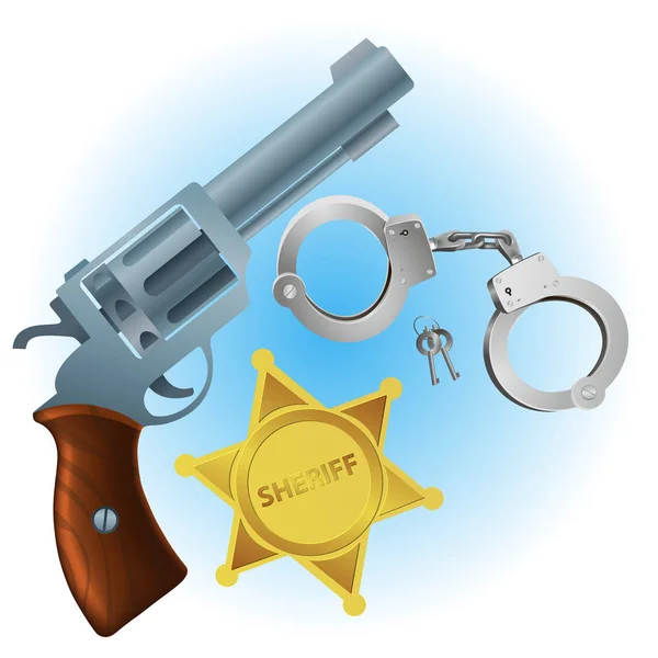 Revolver Handschellen Und Sheriffabzeichen Vektorillustration — Stockvektor