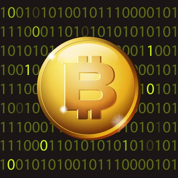 Bitcoin Złoty Symbol Tle Ciemnego Macierzy Kodu Binarnego Ilustracja Wektorowa — Wektor stockowy