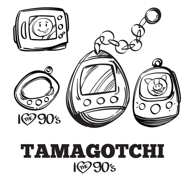 Outline Tamagotchi Isolated White Background — Stock Vector