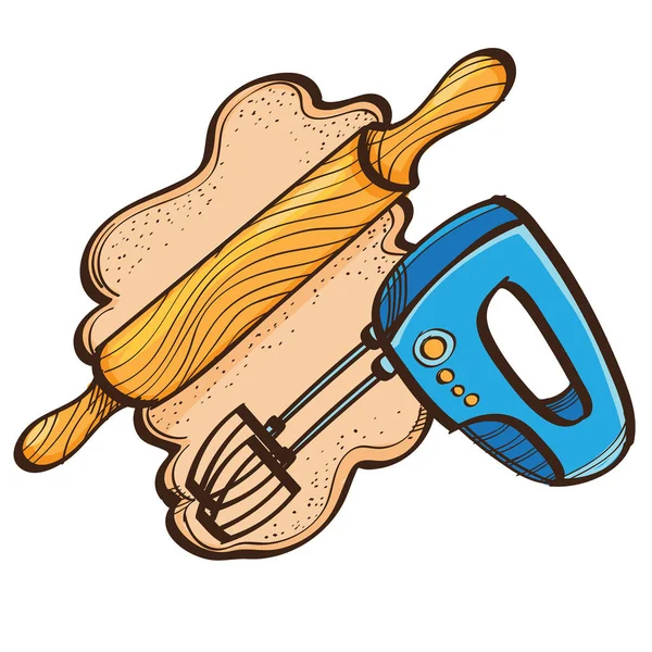 Set Rollout Dough Rolling Pin Mixer Isolated White Background Stock