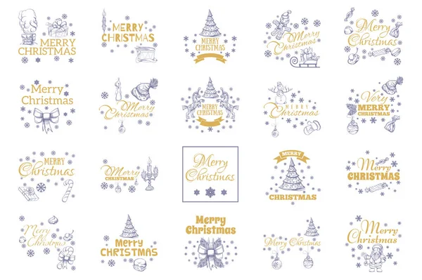 Frohe Weihnachten Satz Typografischer Elemente Für Grußkarten Einladungen Und Andere — Stockvektor