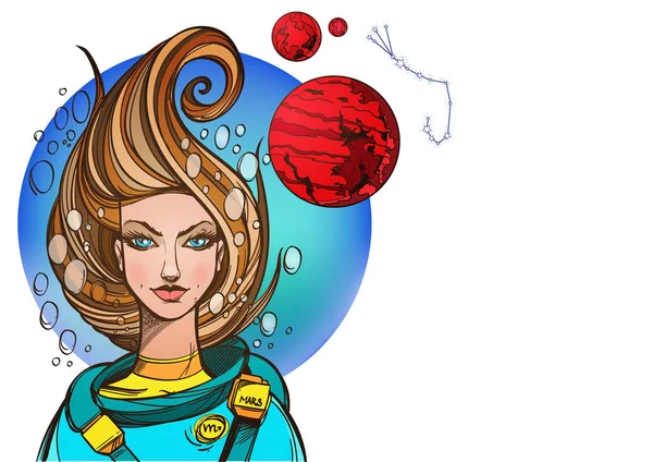 Rectangular Background Female Portrait Girl Symbolizes Zodiac Sign Scorpio Color — Stock Vector