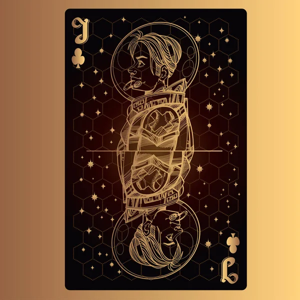 Jack Paus Jogando Cartão Com Design Original Sobre Tema Espaço — Vetor de Stock