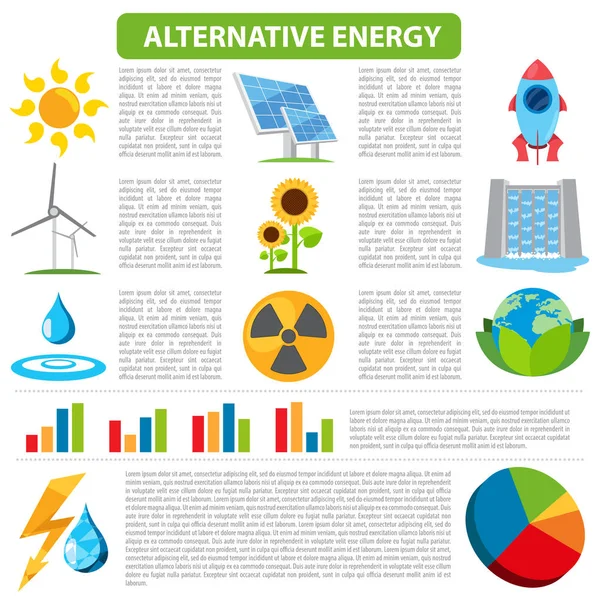 소책자 Infographics와 책자입니다 해바라기 원자력 에너지 텍스트와 일러스트 그림을 배경에 — 스톡 벡터