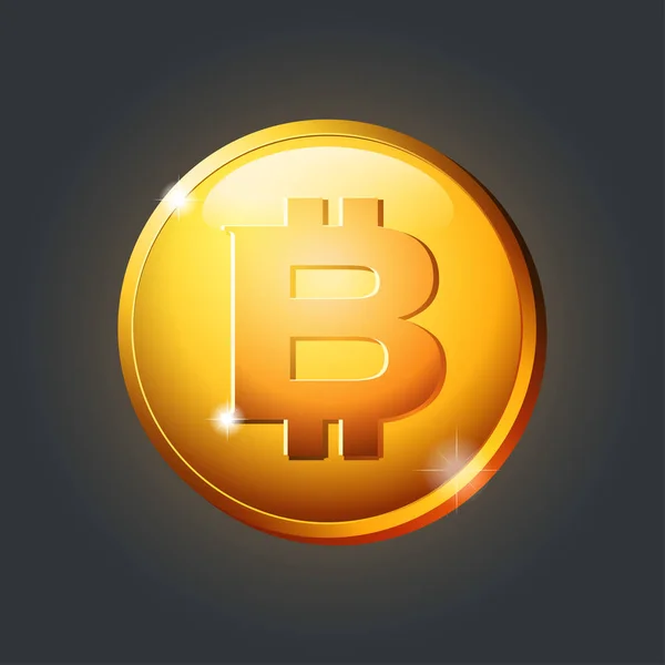 Bitcoin Złota Moneta Logo Kryptowaluta Ilustracja Wektorowa Szarym Tle — Wektor stockowy