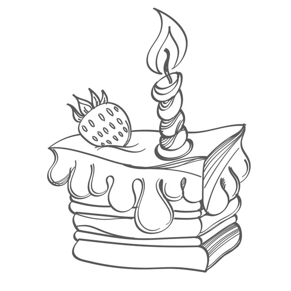 一根蜡烛的生日蛋糕 在白色背景上隔离的单色矢量插图 — 图库矢量图片