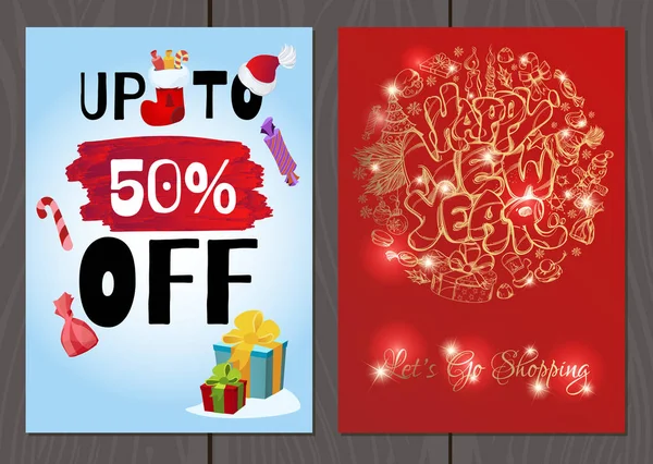 Poster Flyer Christmas New Year Sales Promotions — Stock Vector
