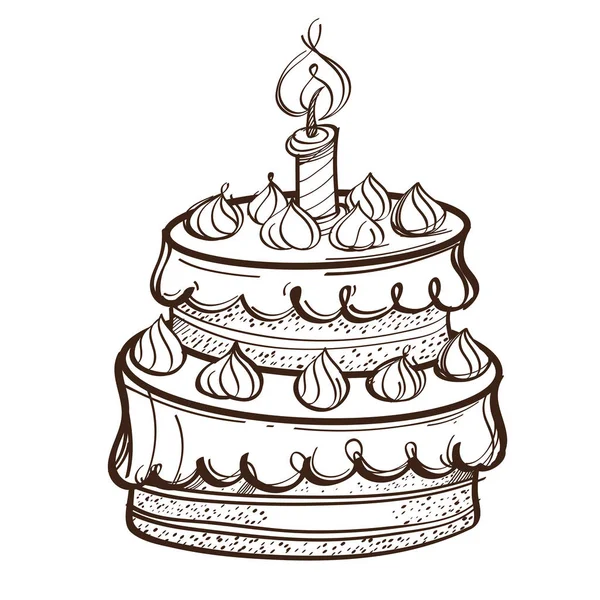 Vector Monocromo Cumpleaños Pastel Chocolate Ilustración Aislada Sobre Fondo Blanco — Vector de stock