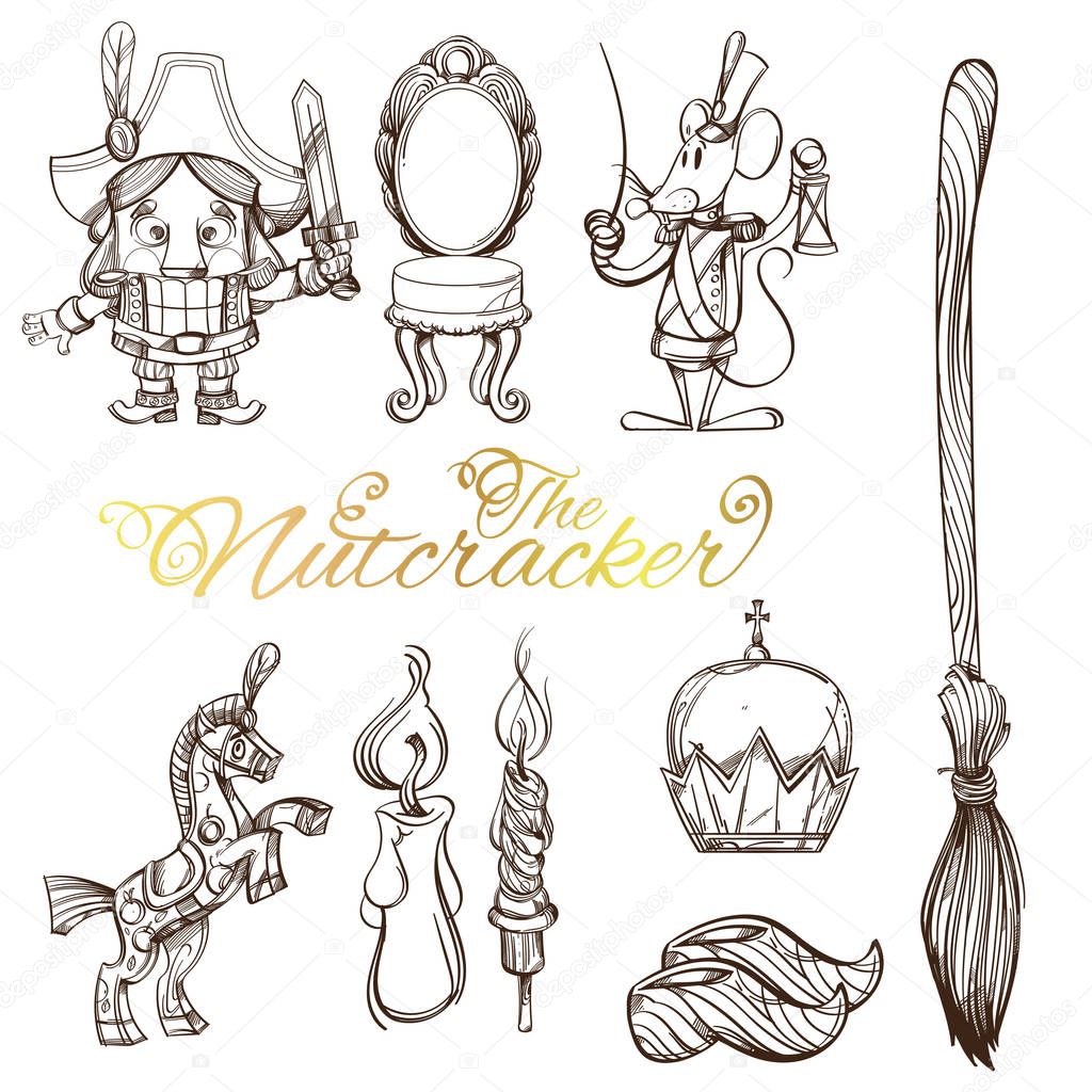 Characters from the fairy tale Nutcracker and Mouse King. Christmas and New Year illustration and decor.
