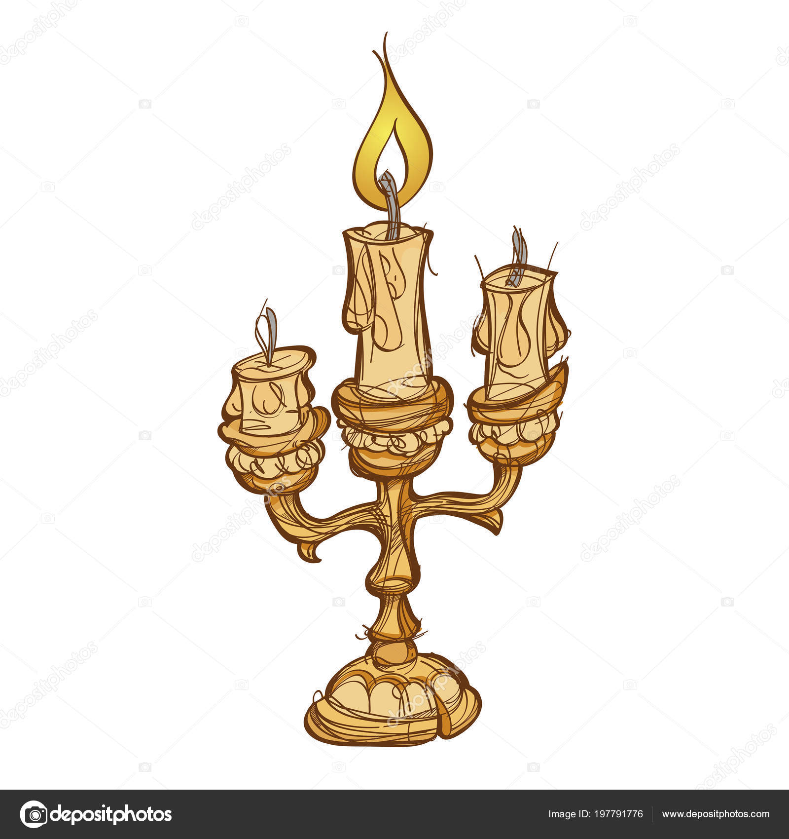 Vintage Candlestick Candles Hand Drawn Vector Illustration Isolated White  Background Stock Vector by ©filkusto 197791776