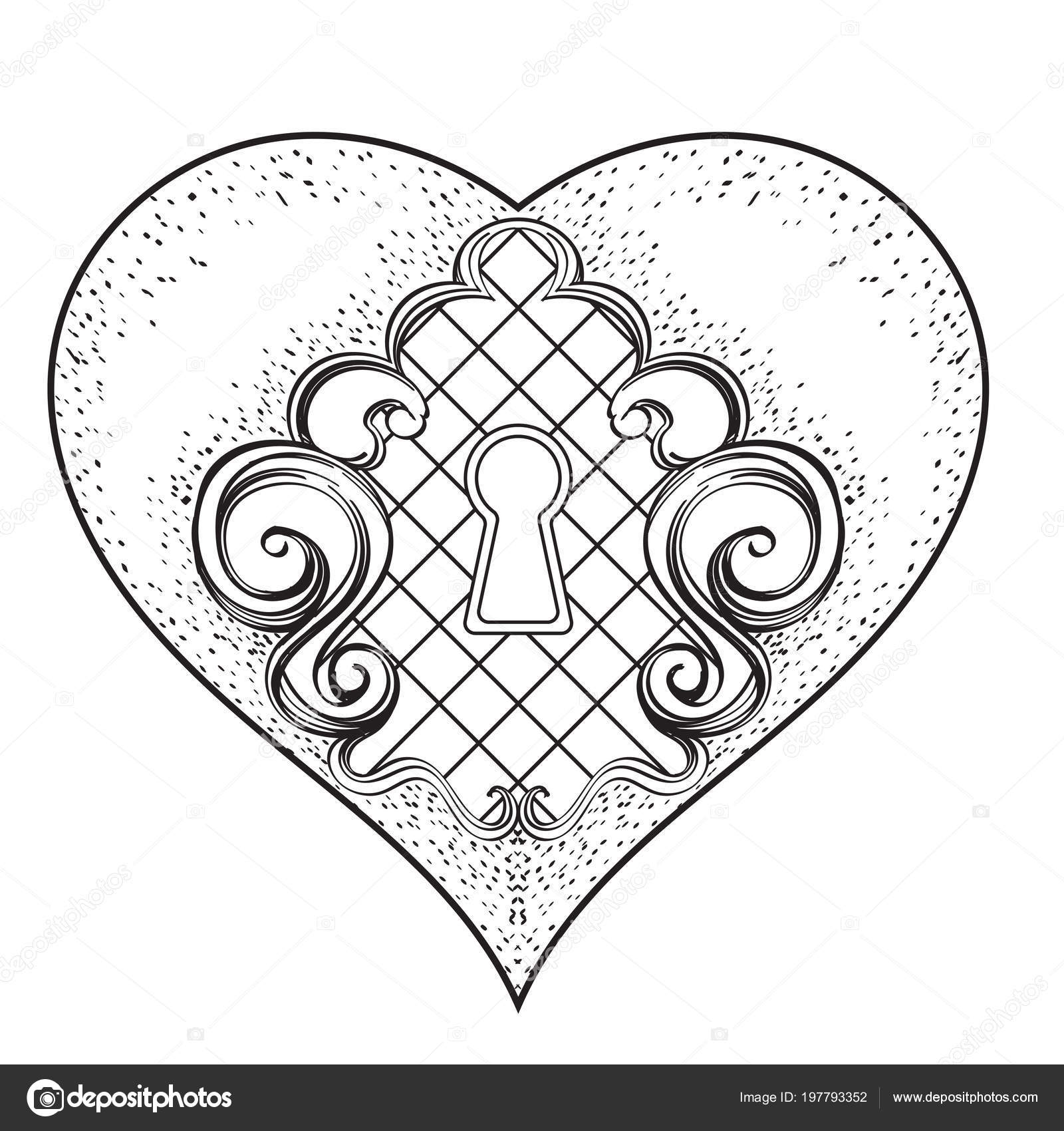 Vintage Lock Shape Heart Outline Vector Illustration Isolated White  Background Stock Vector by ©filkusto 197793352